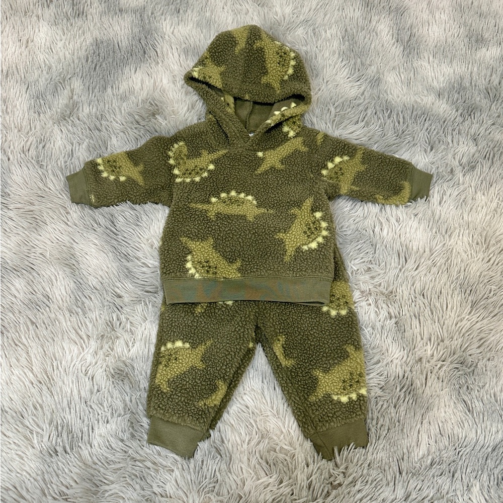 Green Dinosaur Fleece Hoodie and Pants Set